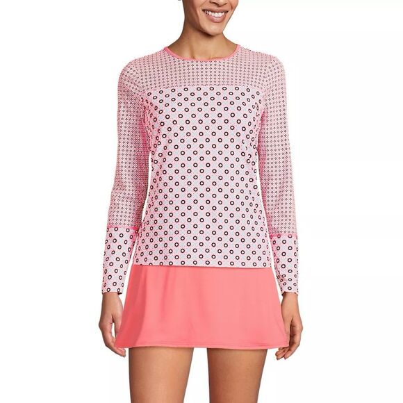 Lands End Women’s Plus 1x Long Sleeve Crew Neck Rash Guard UPF 50 Swim Tee Pink - Picture 1 of 11